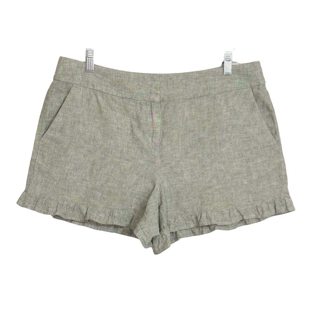 Linen Blend Ruffle Hem 4" Shorts Gray 8 Coquette Feminine Summer